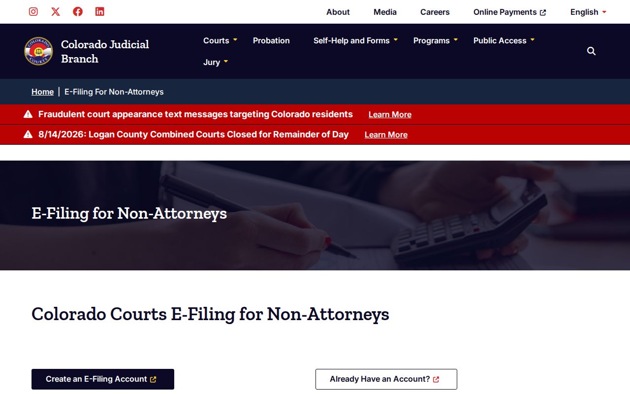 Baca County civil docket non-attorney e-filing information
