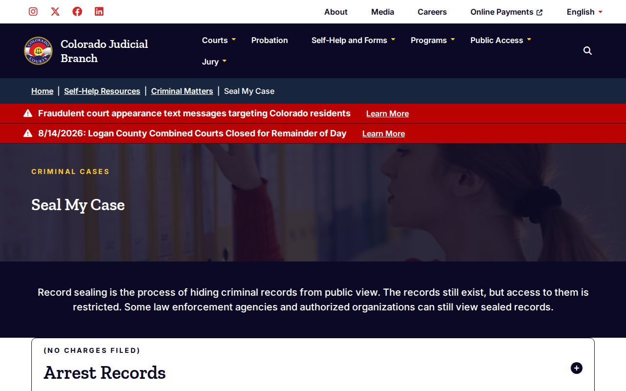 Baca County criminal docket sealing forms