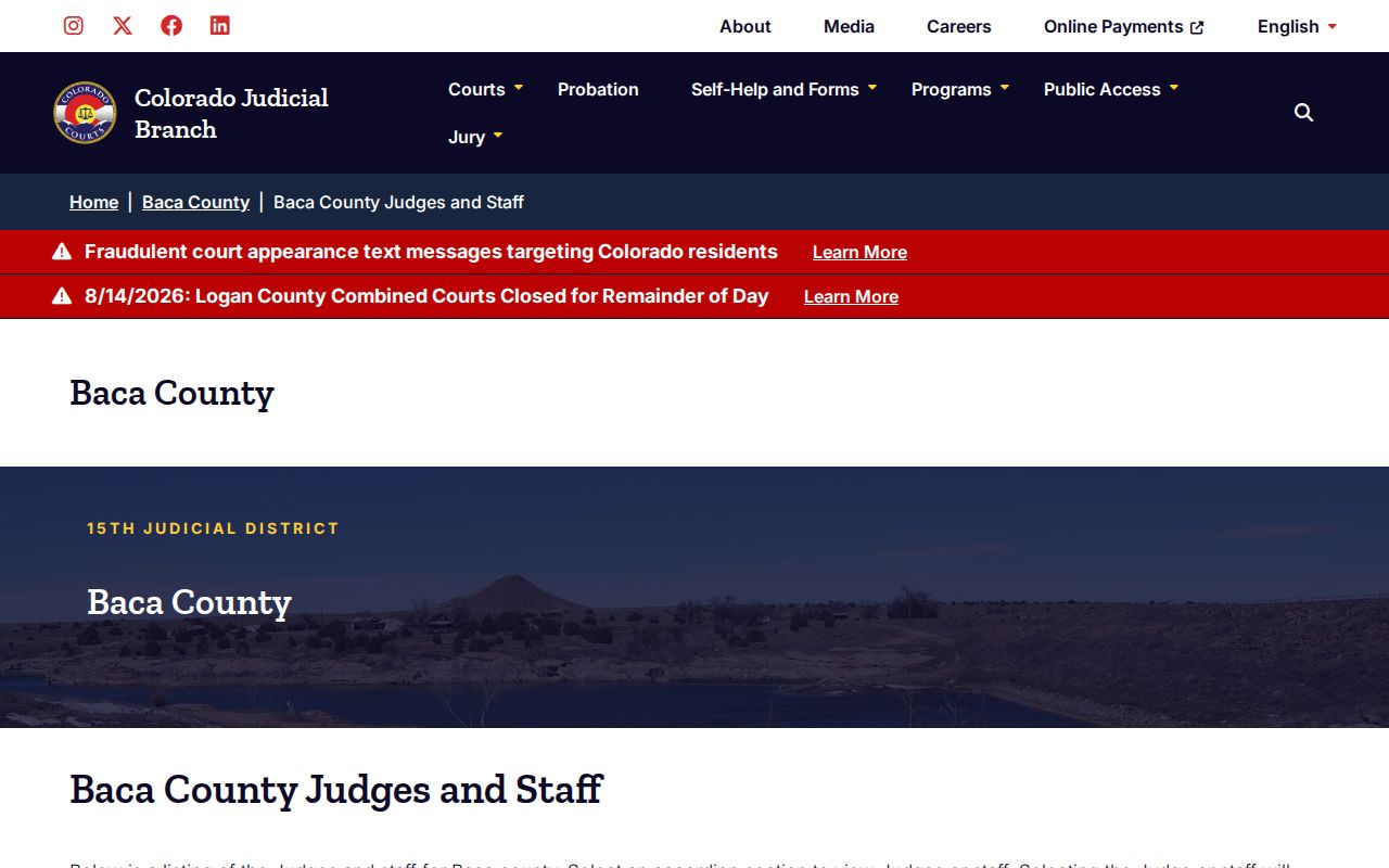 Official Baca County judges and court staff roster