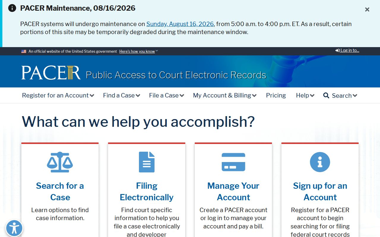 PACER access for federal records outside Baca County court records