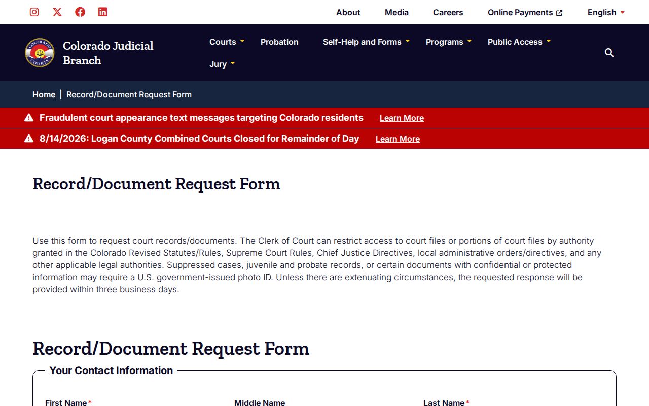 Baca County court records ROA and document choices