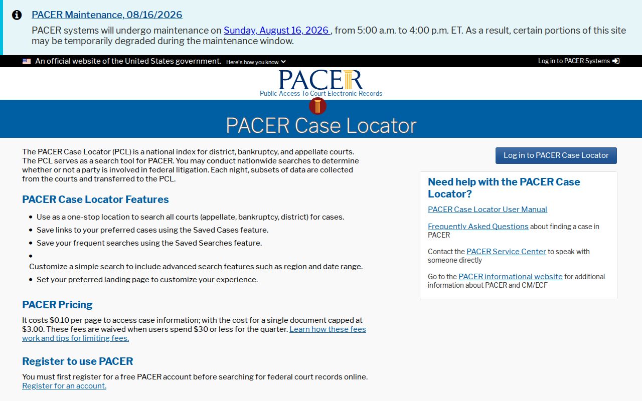 PACER federal search contrasted with Baca County case lookup